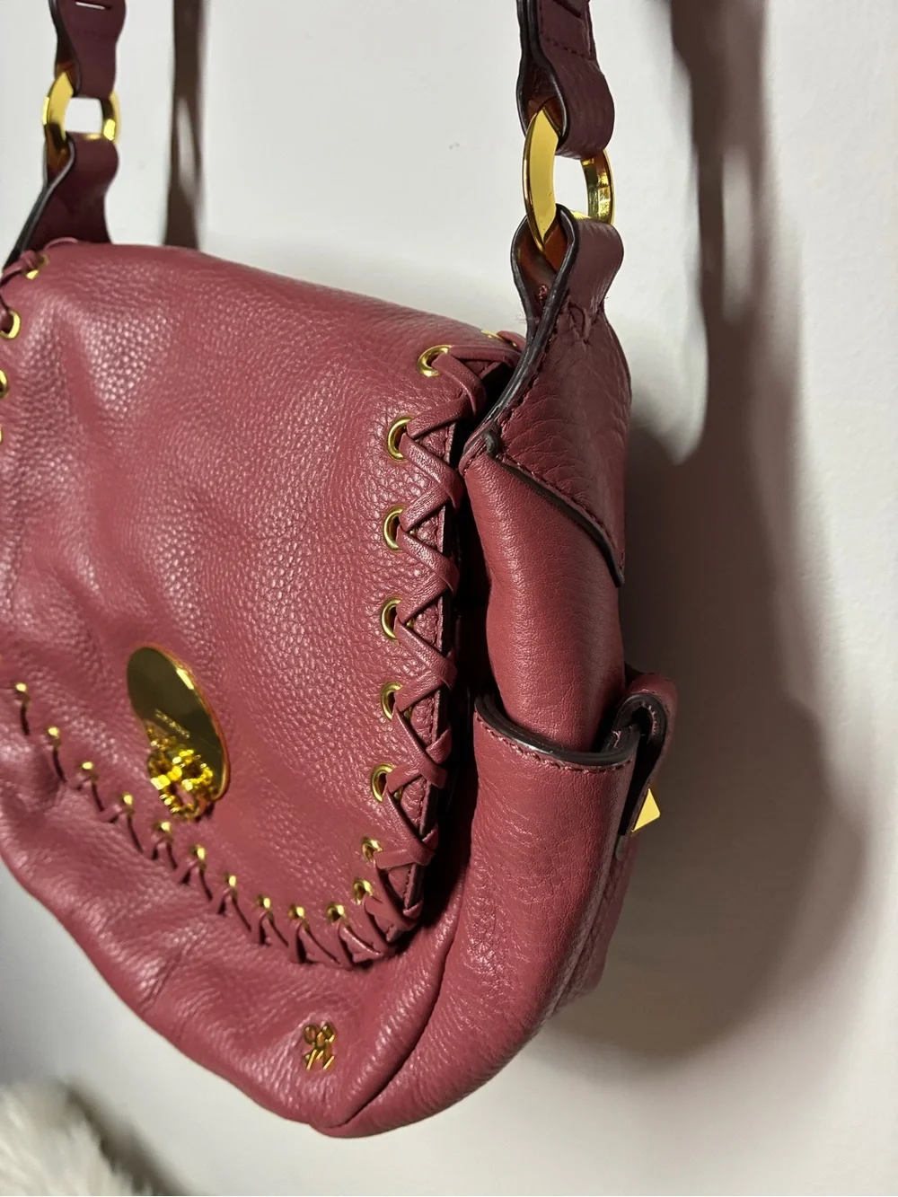orYANY Dusty Rose Leather Shoulder Bag with Gold Hardware
